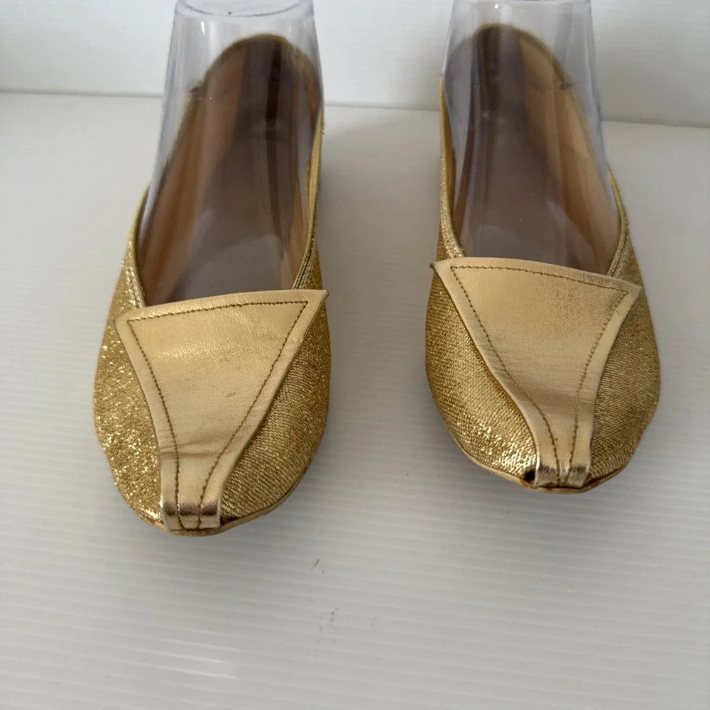 Vintage Rare Bertlyn New York Folding Gold‎ Flats Shoes Size 6 Sparkly 1960s